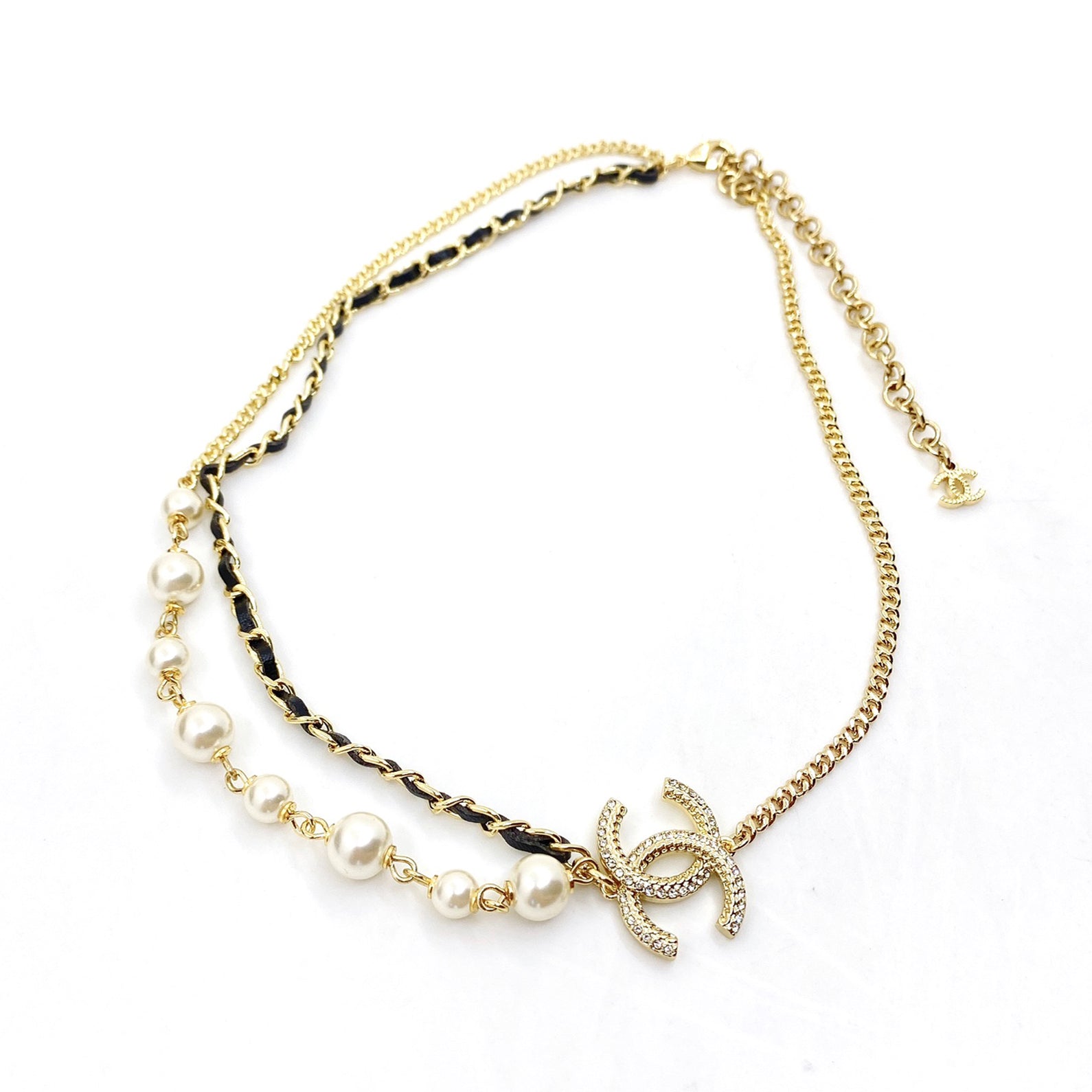 18K  Chanel Pearls & Leather Necklace