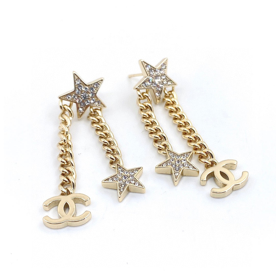 18K  Chanel Star Diamonds Long Earrings