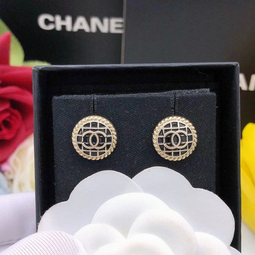 18K  Chanel Black & Gold Round Earrings