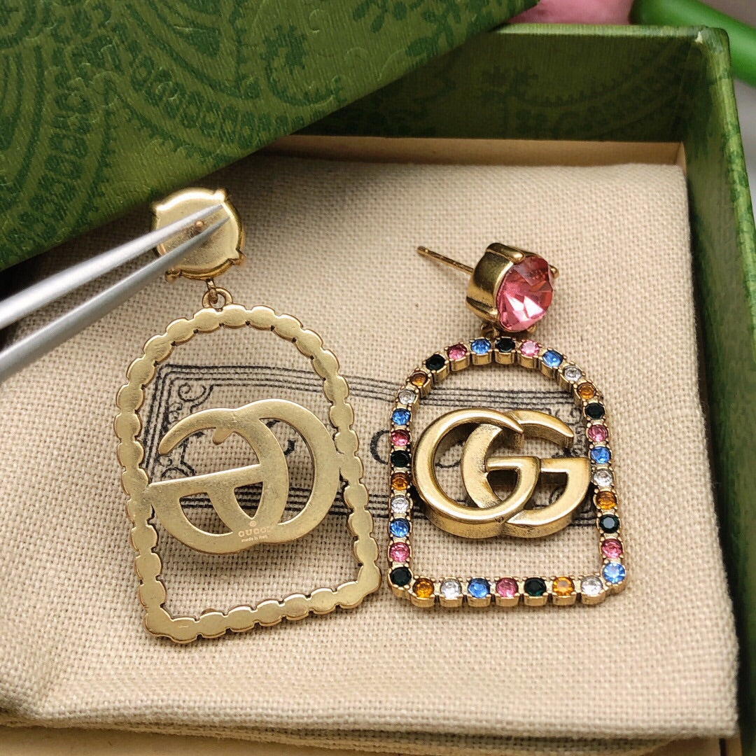 18K Double Gucci Color Crystals Earrings