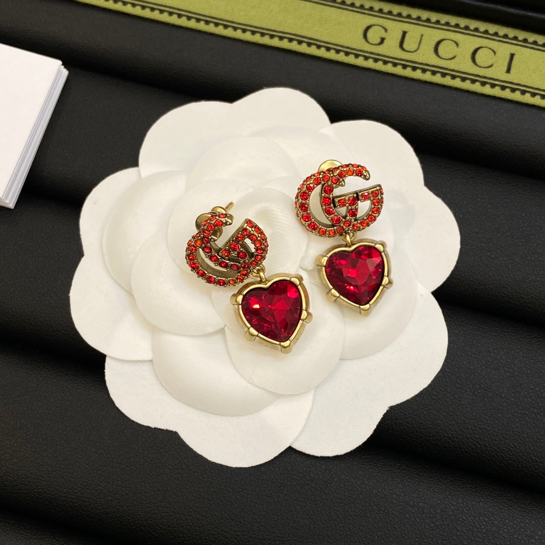 18K Double Gucci Red Crystal Earrings